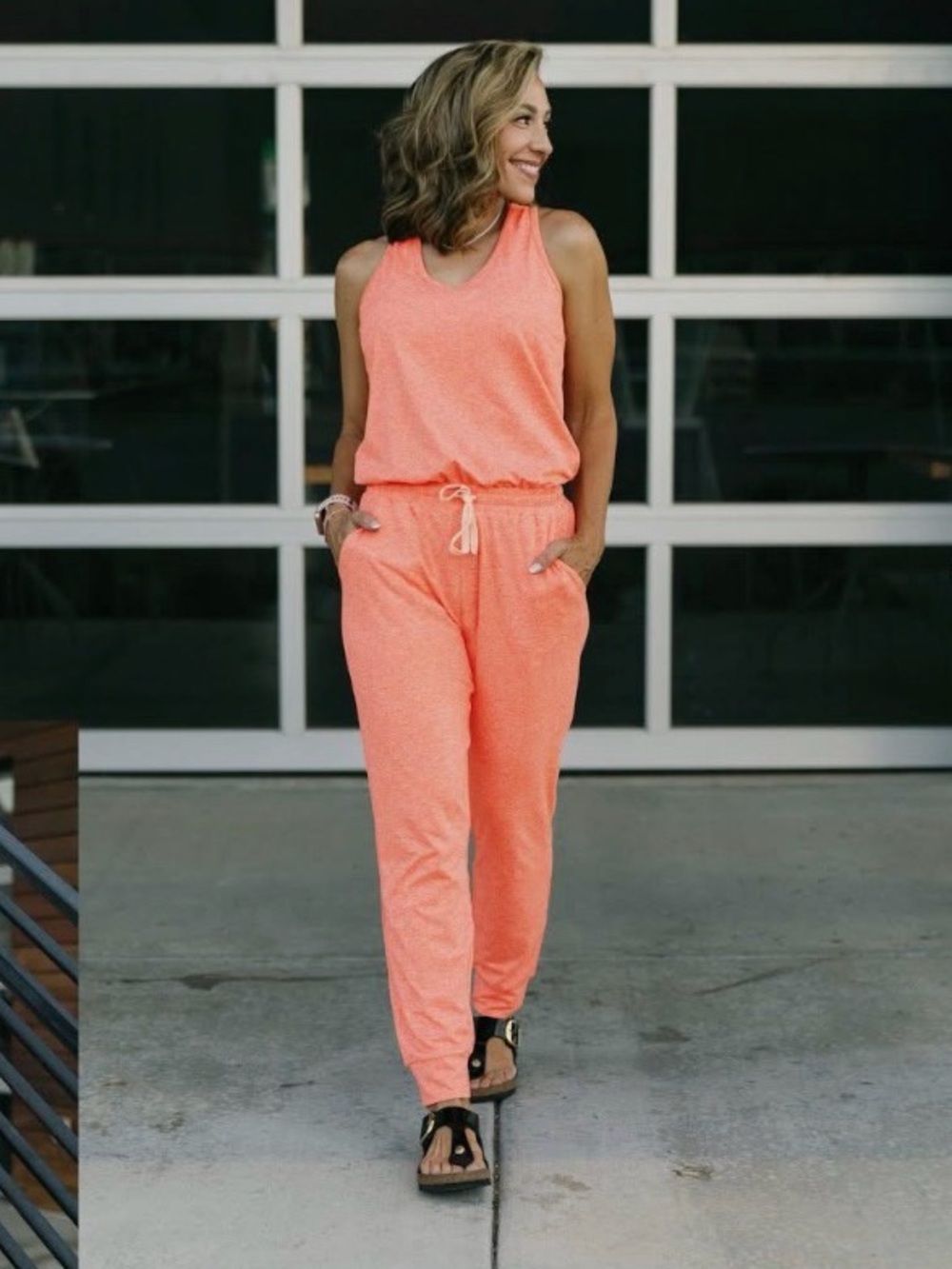 ZYIA Active Coral Coronado Downtime Jumpsuit — Size Large
